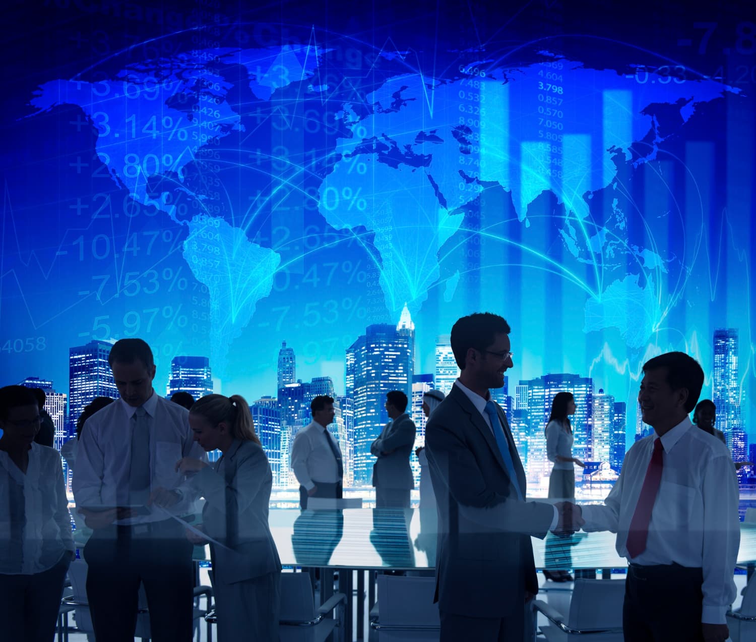 Hand interacting with a holographic display of digital transformation icons over an Indian enterprise skyline