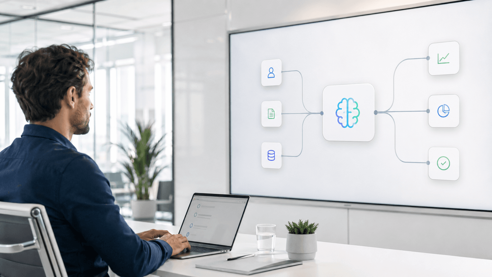 Futuristic dashboard showing an AI Agent step embedded between two workflow activities